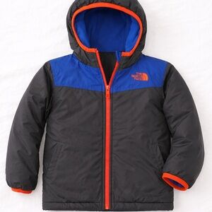 The North Face Black and Blue Kids' Jacket with Orange Trim